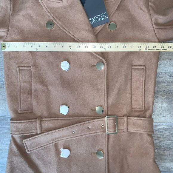 Badgley Mischa Coat Rosalie Notch Collar Camel Brown M New $268 Belted Designer - Picture 10 of 13
